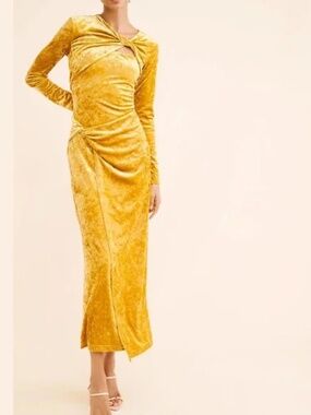 Significant Other Crushed Velvet Narin Long Sleeve Dress Gold  sz 10 Cut out